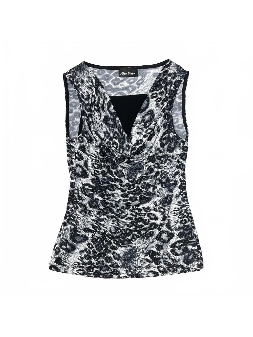 Vintage Pepe Peluso Leopard Print Cowl Neck Going Out Top Sz S Grunge Party Glam